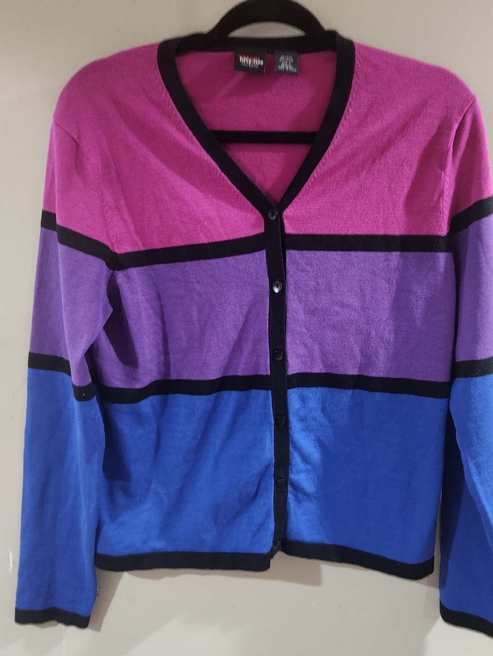 Two fifty five knitwear 75% Silk cardigan colorblock pink, purple and blue size